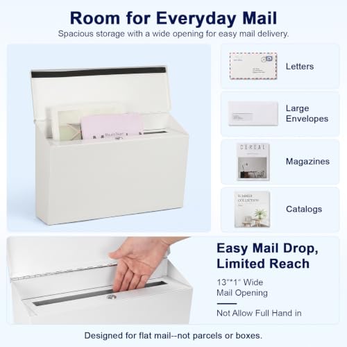 Image of KYODOLED Locking Mailboxes for Outside, Wall Mount, Large 15.7 inch W, White