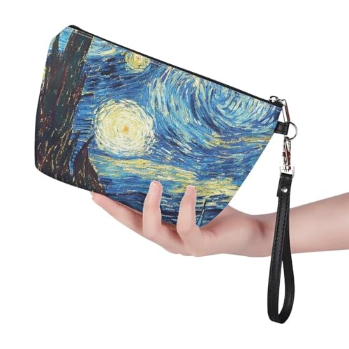 Versatile Travel Makeup Bag for Women Starry Night Zipper Pouch Organizer, Makeup Brush Holder Organizer,Toiletries Bag PU Leather Small Makeup Bag Blue3