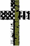 Evan Decals Thin Olive Drab line Distressed American Flag Military Cross Reflective Decal Vinyl Stic