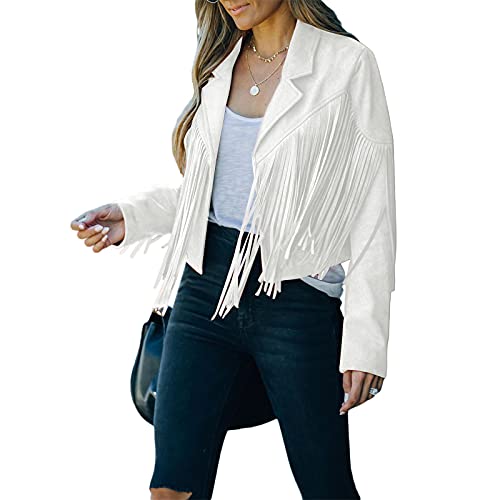 Fringe Jacket Women Long Sleeve Vintage Coats Open-Front Tassel Cardigan Casual Outerwear