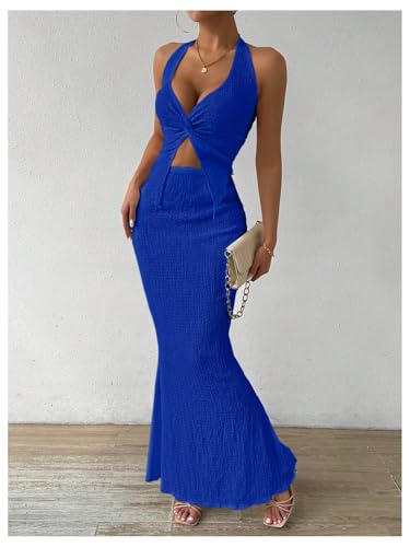 Image of SOLY HUX Women's Two Piece Outfits Twist Front Halter Cami Tops and Skirt Summer Set