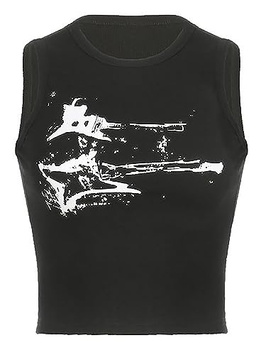 LQI Women's Tank Tops, Guitar Ribbed Summer Tops Sleeveless Y2K Crop Tops3