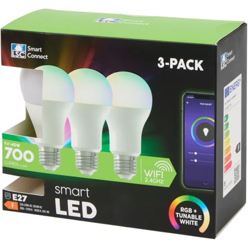 Générique Lot de 3 Ampoules LED Connectées E27 WiFi (A60) – RGB Multicolore + Blanc Variable (Chaud à Froid) – Compatible Alexa, Google Home & App – 9W 806lm Dimmable – Sans Hub Requis