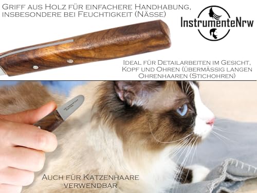 Trimmmesser für die Ohren Hunde und Katze mit sehr feiner Zahnung. Für Stehohren Kopf Pfoten Fellpflege. Kleine Ausführung Fellmesser Hundeschere Messer Kamm