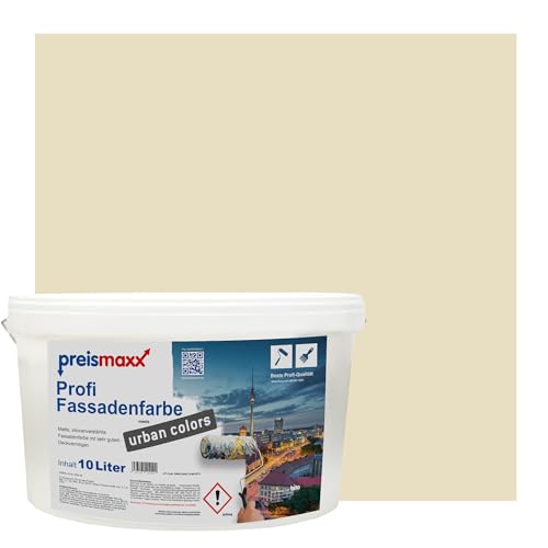 Preismaxx Profi Fassadenfarbe urban colors, bunte Außenfarbe, beige, grünbeige, green-beige 10L, matte, wasserabweisende Aussen-Dispersion, hohe Wasserdampfdurchlässigkeit