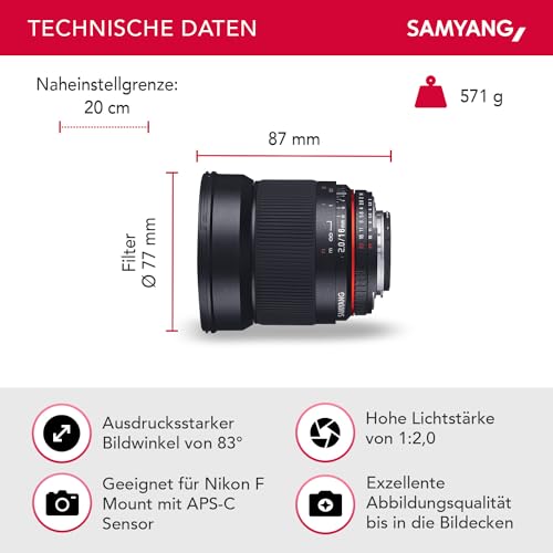 Samyang 16/2,0 Weitwinkelobjektiv für Nikon DSLR