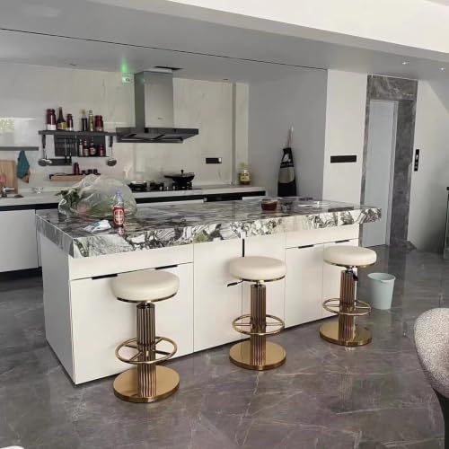 Image of Gold Bar Stools Set of 3 Adjustable Swivel Backless Counter Stool | 360 Swivel, 25.6 inch-29.5 inch Adjustable, Leather Thick Cushion, Stainless Steel Frame, 350 lbs Capacity, Gold