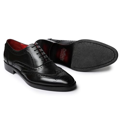 Image of Lethato Wingtip Brogue Oxford Handcrafted Men's Genuine Leather Lace up Dress Shoes