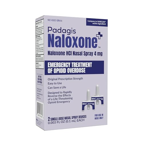 Padagis Naloxone HCI Nasal Spray 4 mg Emergency Treatment for Opioid Overdose - Rapid-Response Opioid Overdose Reversal 2 Dose Single Use Nasal Spray