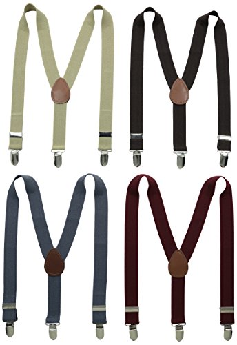 Bundle Monster 4 Clip on Suspenders for Kids Boy Girl Adjustable Straps Y Back