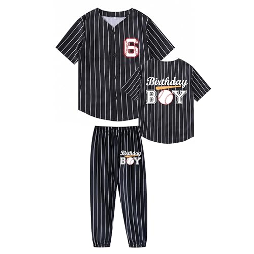 Image of Kids Baseball Jersey Birthday Boy Shirt and Striped Pants 2 Piece Birthday Outfit Summer Clothes 1-6 Years Old
