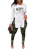 PINLI Women's Two Piece T-Shirt Print Slit Gradient Round Neck Tight Sexy Pants Set camouflage XL