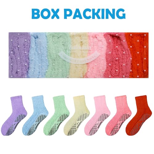 Image of Bulinlulu Fuzzy Socks for Women with Grey Grips Plush Fuzzy Sleep Cozy Sleep Winter Soft Fluffy Socks(Light Blue /Yellow /Green /Rose /Pinks /Purple /Orange)