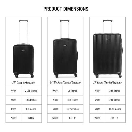 Image of Kenneth Cole Abs 3-Piece 8 Wheel Hardcase Spinner Luggage Set for Seamless Travel | Durable and Lightweight | Trolley Bag | Suitcase (Black, 3-Piece Set (20 inch /24 inch /28 inch))