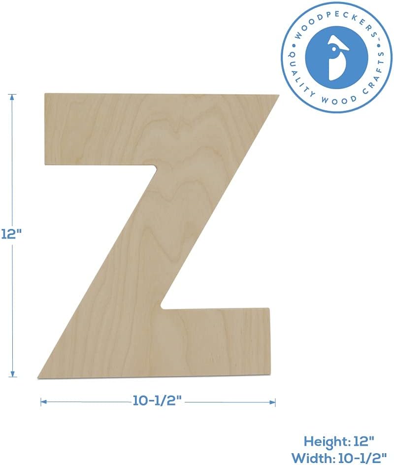 Wooden Letter Z Cutouts 12", Wooden Letters for Wall Decor, Home Decor, Crafts, and Party Decorations by Woodpeckers