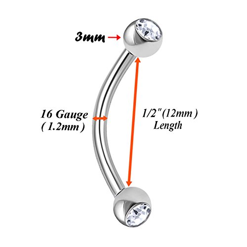 Bodyjewellery 4Pcs 16G 12Mm Surgical Steel Curved Barbell Lip Piercing Bridge Daith Conch Crystal Labret Cartilage Rook Earring Bqac #TOP1