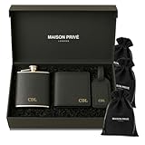 Personalised Gift Set for Men – Wallet, Hip Flask & Luggage Tag – Personalised Gift for Him, Best Man, Groomsmen Or Dad – Designer Mens Gift Set | by Maison Privé