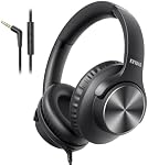 Wired Headphones with Mic, Volume and Playback Control, Over-Ear Foldable Headphones, 3.5mm Plug, 90 Degree Swivel Ear Cups, 4.9ft Tangle-Free Cord for Tablet, Laptop, PC, School, Travel (Black)