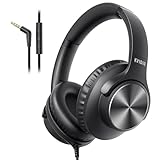 KVIDIO Wired Headphones with Mic, Volume & Playback Control, Over-Ear Foldable Headphones, 3.5mm Plug, 90° Swivel Ear Cups, 4.9ft Tangle-Free Cord for Tablet, Laptop, PC, School, Travel (Black)