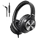 KVIDIO Wired Headphones with Mic, Volume & Playback Control, Over-Ear Foldable Headphones, 3.5mm Plug, 90° Swivel Ear Cups, 4.9ft Tangle-Free Cord for Tablet, Laptop, PC, School, Travel (Black)