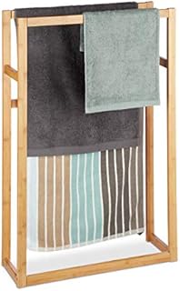 Relaxdays Bamboo Towel Rack, Clothes Valet Stand, Free Standing Towel Holder, H x W x D: 90 x 60 x 20 cm, Natural