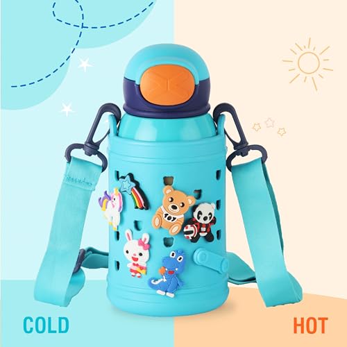 Image of Cello Joytron Kids Flask | Stainless Steel Keeps Drinks Cool or hot for an Extra Long time | Double Walled Vacuum Insulated Technology | Leak Proof lid | 550ml, Blue
