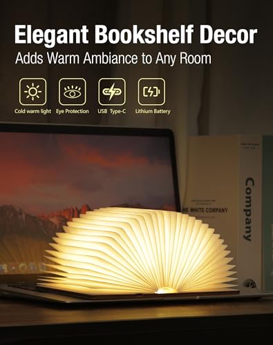 Image of Wooden Book Lamp - Portable Folding LED Book Light for Reading, Unique Gift for Book Lovers, Magnetic Mood Lighting for Home&Library Decor (Maple)