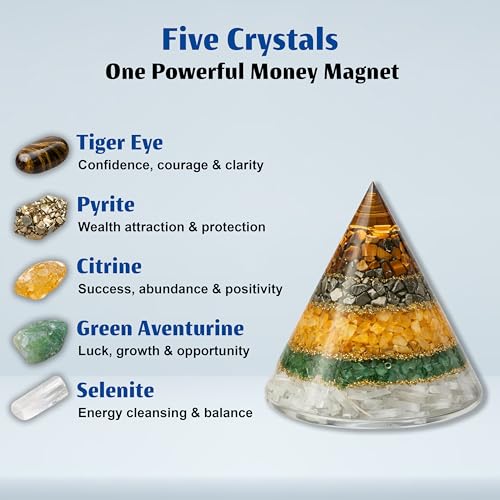 Image of JD FRESH Original Certified Money Magnet Round Pyramid /Handcrafted Healing Pyramid /Energized Crystal Orgonite Pyramid for Wealth, Prosperity & Abundance /Vaastu Dhan Yog Pyramid for Home & Office