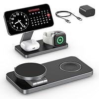 EXW for MagSafe Charger, Wireless Charger for Apple Watch, 3 in 1 MagFlow Magnetic Charging Station for iPhone 17/16/15/14/13/12 Series, Fast Charger Stand with 1M Cable and 18W Adapter for AirPods