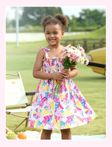 Image of Disney Princess Frozen Elsa Minnie Stitch Toddler Girl Dress Bow Tie Straps Smocked Summer Outfit Birthday Party Clothes 2-9Y