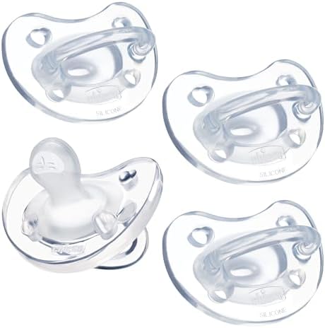 Chicco PhysioForma Orthodontic Pacifier for Babies 0-6 Months, 100% Soft Silicone, BPA Free & Breathing Support, 4-Pack with Sterilizing Case, Clear