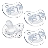 Chicco PhysioForma Silicone Orthodontic Pacifier for Babies 0-6m, One-Piece 100% Soft Silicone, Supports Breathing, Satin-Textured Nipple, Included Sterilizing Case, BPA Free, 4-Pack, Clear