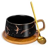 【Exquisita Taza de Porcelana Estampada】Este juego de tazas está hecho de cerámica exquisitamente elaborada. El cuerpo de la taza está impreso con hermosos diseños, y los mangos y cucharas dorados resaltan el lujo, agregan el color de la vida y le brindan disfrute visual.