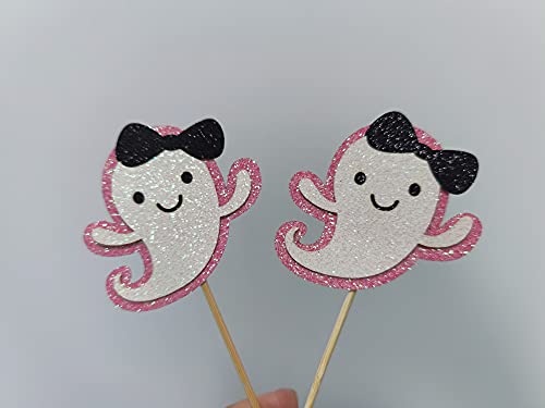 24Pcs Ghost Cupcake Toppers- Pink Halloween,Pink And Black Halloween Birthday Decorations,Pink Halloween Baby Shower Decor,Ghost Decorations,Halloween Gender Reveal Decorations #TOP4