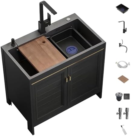 Commercial Grade Freestanding Utility Sink with Cabinet & Faucet - 65x45cm (25.5x17.7in) Perfect for Laundry, Garden, Garage & Restaurant Use