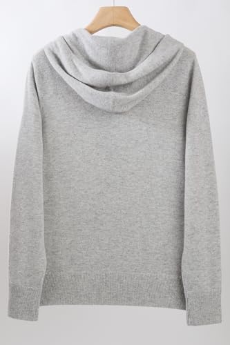 Image of JENNIE LIU Women's 100% Pure Cashmere Long Sleeve Zip Hoodie Cardigan Sweater