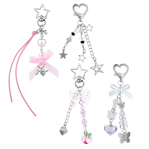 Neyauo 4 Stück Y2k Cute Keychain-Anhänger Tasche-Bag Charms-Aesthetic Schlüsselanhänger-Taschen Anhänger-Bag Charm-Y2k Accessoires-für Damen und Mädchen Geldbörse rucksack