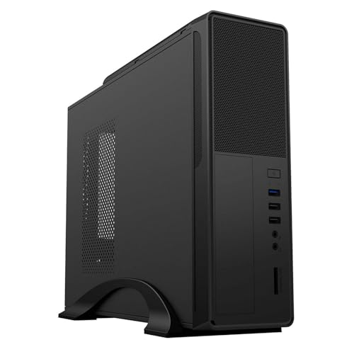 CiT S014B Slim Micro ATX Case with 300 W PSU Built-In Card Reader - Black