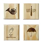 How I Met Your Mother Coasters: (By Brindle S. Designs) permanent engraved gift set of 4 wood coasters: Umbrella, French Horn, Suit up and Slap Bet!