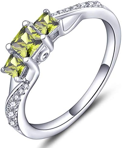YL Women's Sterling Silver Clear Created Peridot 3-stone Princess Cut Wedding Rings for Engagement Jewelry-size9