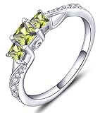YL Women's Sterling Silver Clear Created Peridot 3-stone Princess Cut Wedding Rings for Engagement Jewelry-size6