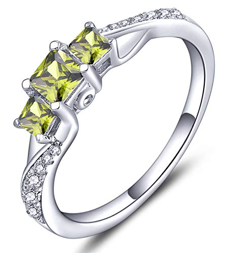 Yl Women's Sterling Silver Clear Created Peridot 3-Stone Princess Cut Wedding Rings For Engagement Jewelry-Size9 #TOP13