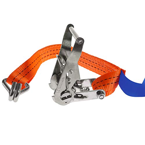 Foto von 2 Stück 2000kg 4m Spanngurte mit Ratsche 2 teilig zweiteilig mit Haken Ratschengurt Zurrgurte orange 35mm 2000 daN 2t Industrie PLANET