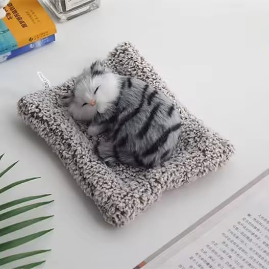 Image of Prezzie Hub Sleeping Cute Cat for Car Dashboard and Home Decor with Activated Carbon | Car Dashboard Soft Toy Sleeping Cat (Brown White) Big Size