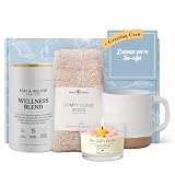 Modern Elegance Tea Gift Set for Women – Relaxation & Self-Care Care Package with Ceramic Mug, Cozy Cloud Socks, Hand-Poured Candle (Wellness Blend -Teariffic Card)