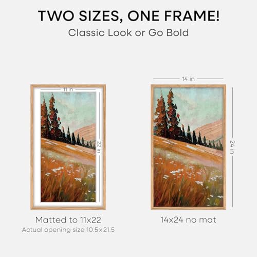 Image of Homeforia 14x24 Picture Frame Natural Wood, High End Oak 14x24 Light Wooden Poster Frame with Mat 11x22, 14 x 24 Frames Matted to 11 x 22 Photo, 24x14 Hanging Frame, Tempered Glass, Wall Kit, Set of 3