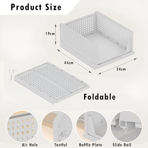 Image of Sulfar Foldable Cupboard Organizer For Clothes - Stackable Closet Organizer For Wardrobe - For Shirt | Pants | Jeans - Plastic Cupboard Dress Racks For Clothes Storage (White) Pack of 4