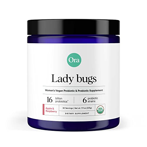 Ora Organic Prebiotic and Probiotic Powder for Women - Lactobacillus for Vaginal Health & Candida Support | Contains 16 Billion CFU, 6 Strains - 1 Month Supply, Apple Raspberry Flavor