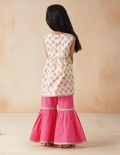 Image of Amazon Brand - Symbol Kids Girls Pure Cotton Kurta Sharara Set (2 pcs) | Ethnic Wear