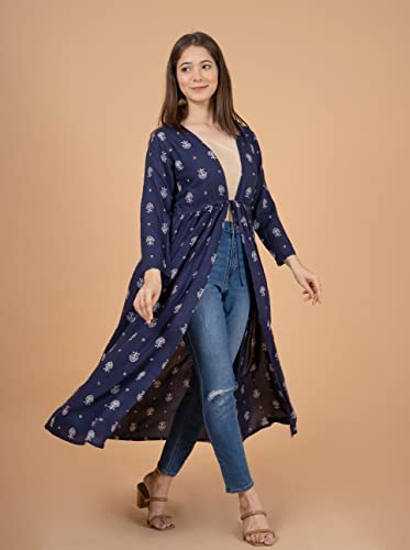 Image of Daevish Women's Tie Up Front Shrug Poncho Blue